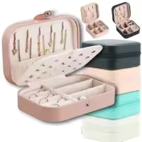 Leather Jewellery Organizer Box with Zipper | Ear Rings & Necklace_Bracelets Holder | Small Jewelry Box Vanity Hanger Stand Velvet