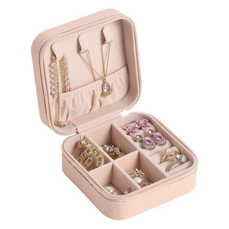 Leather Jewellery Organizer Box with Zipper | Ear Rings & Necklace_Bracelets Holder | Small Jewelry Box Vanity Hanger Stand Velvet