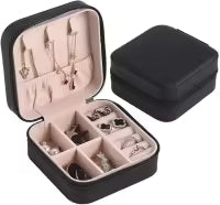 Leather Jewellery Organizer Box with Zipper | Ear Rings & Necklace_Bracelets Holder | Small Jewelry Box Vanity Hanger Stand Velvet
