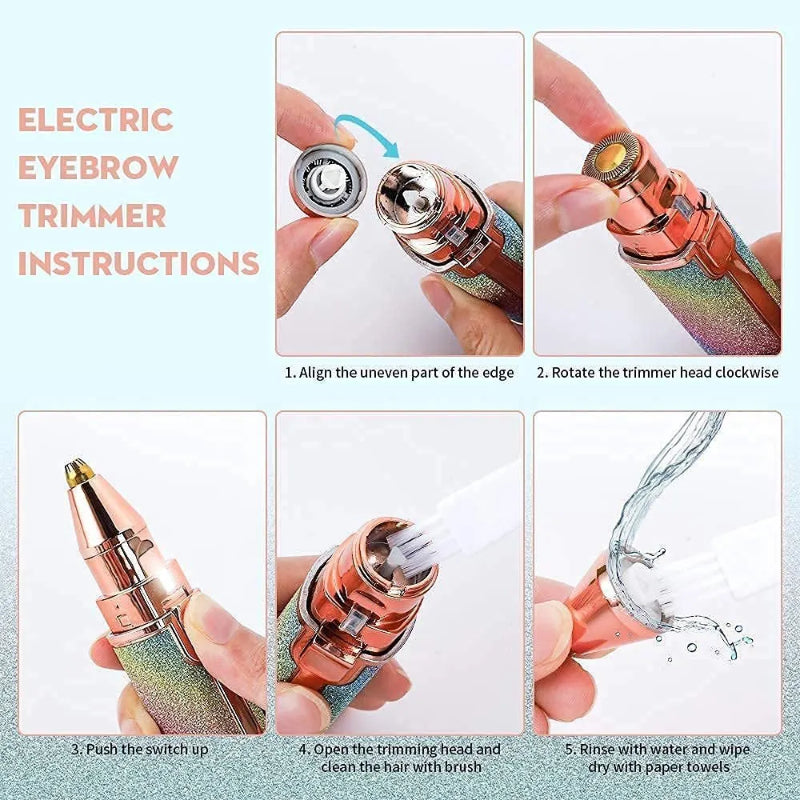 2 in 1 Electric Eyebrow Trimmer and Shaver, Flawless Hair Remover 2 in 1 Hair Remover Trimmer For Women, Flawless Facial Machine Razor, Painless Eyebrow Removal (Rechargeable)